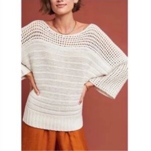 Elegant Anthropologie X Moth Chatwin Cream Chunky Cable Knit Women's Sweater